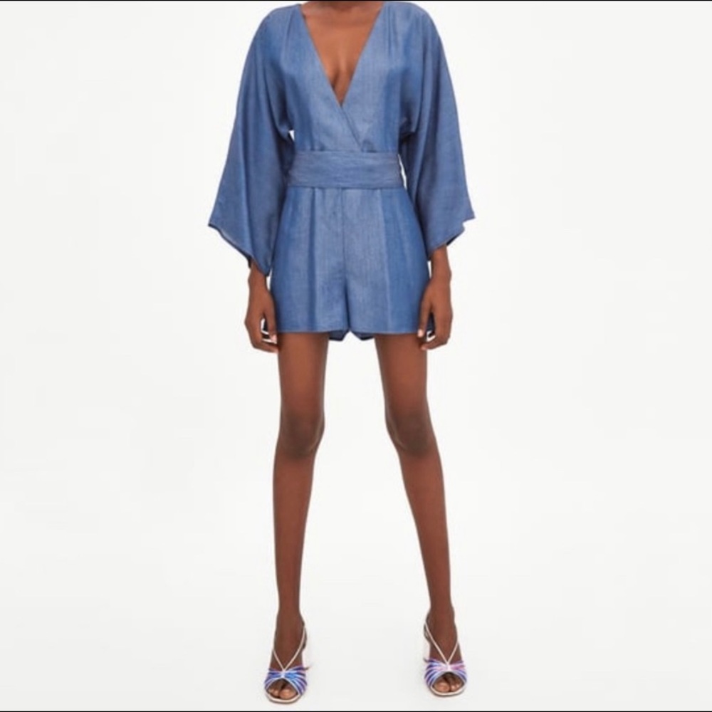 ZARA Join Life Kimono Sleeve Denim Romper